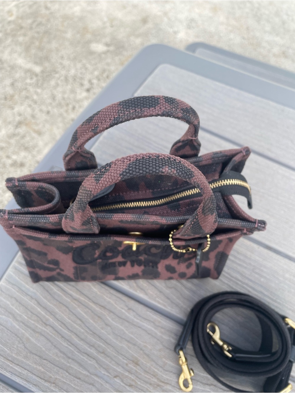 Coach Mini Tote with Leopard Print in Brown and Black - Picture 4 of 9